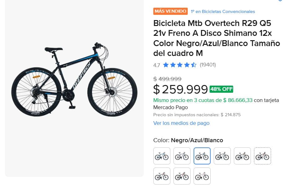 Bicicleta Mtb Overtech R29 Q5 21v Freno A Disco Shimano 12x